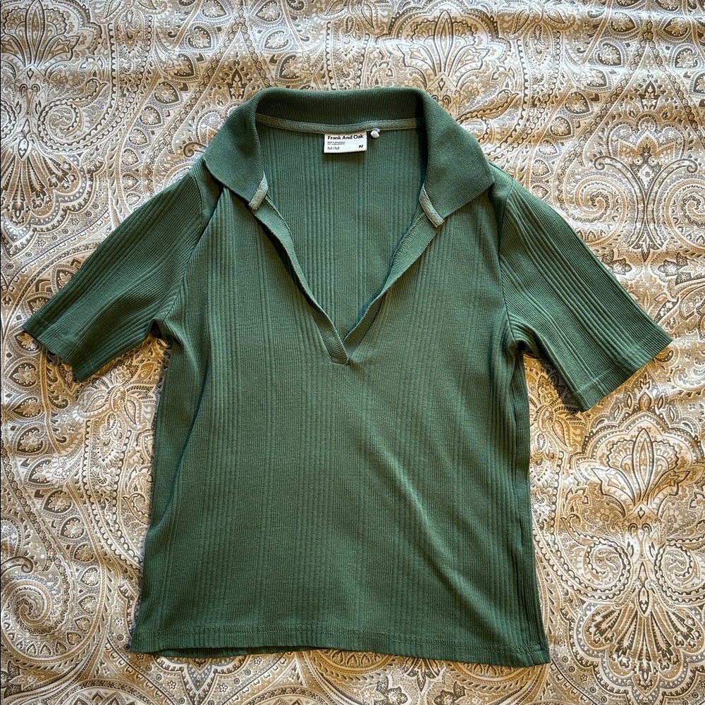 Donating 04/15 Frank & Oak Olive Short Sleeve Polo Top - Picture 2 of 5